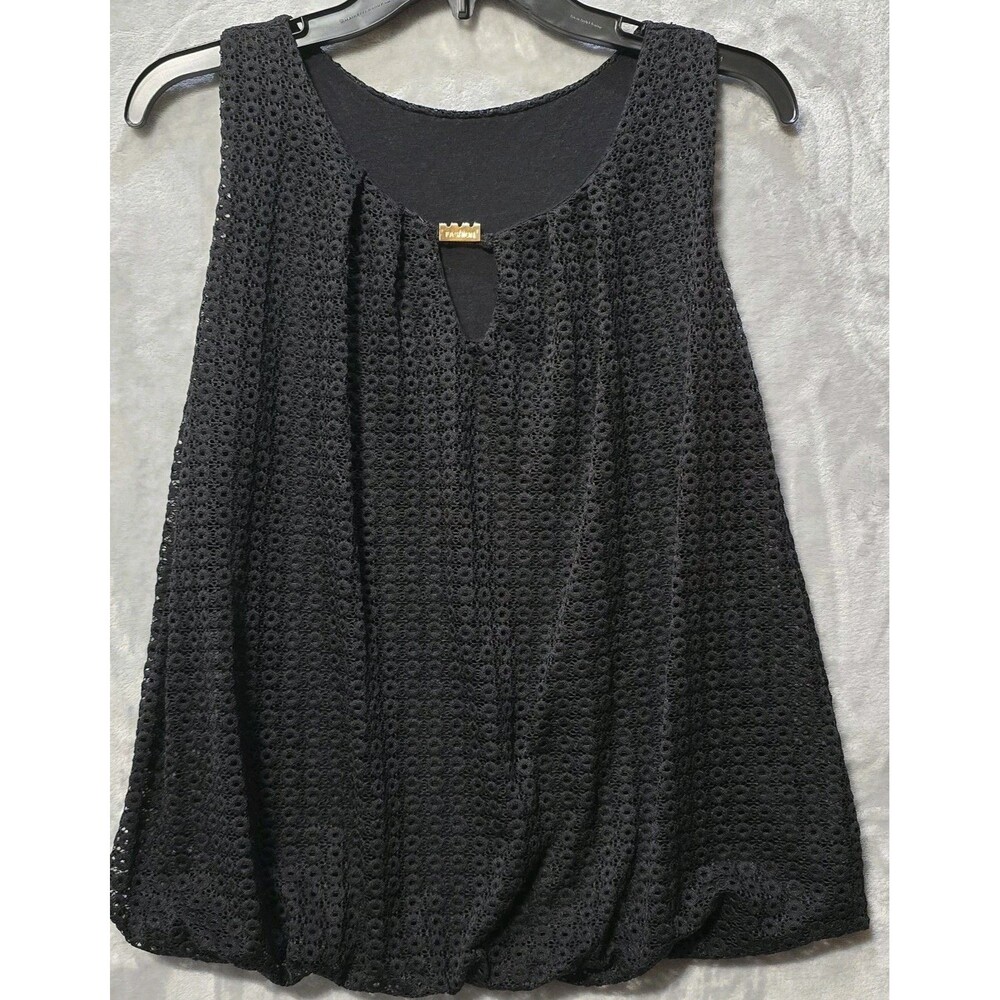 Fashion Tank Top Womens Black M/L Lace Crochet Lined Elastic Waist Boho Peasant